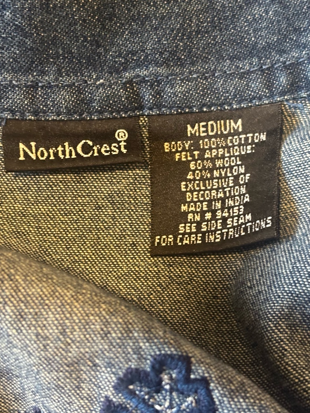 Vtg 90s NorthCrest‎ Embroidered Snowflake Denim Jacket Zip Up Size M - Picture 3 of 10
